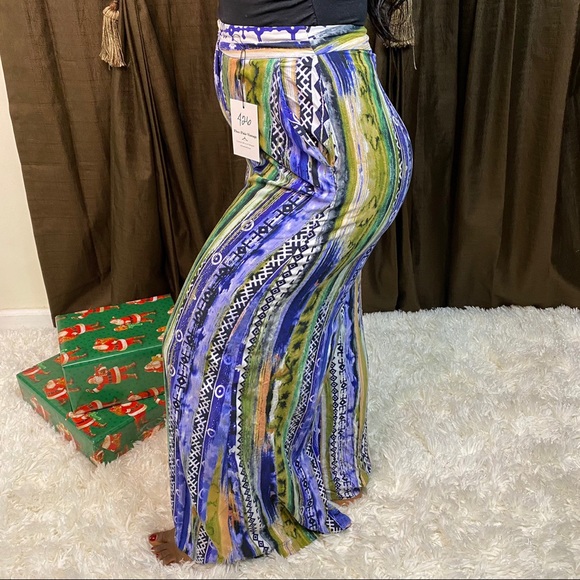 Wide Leg Pants In Blue Patterns - Picture 4 of 4